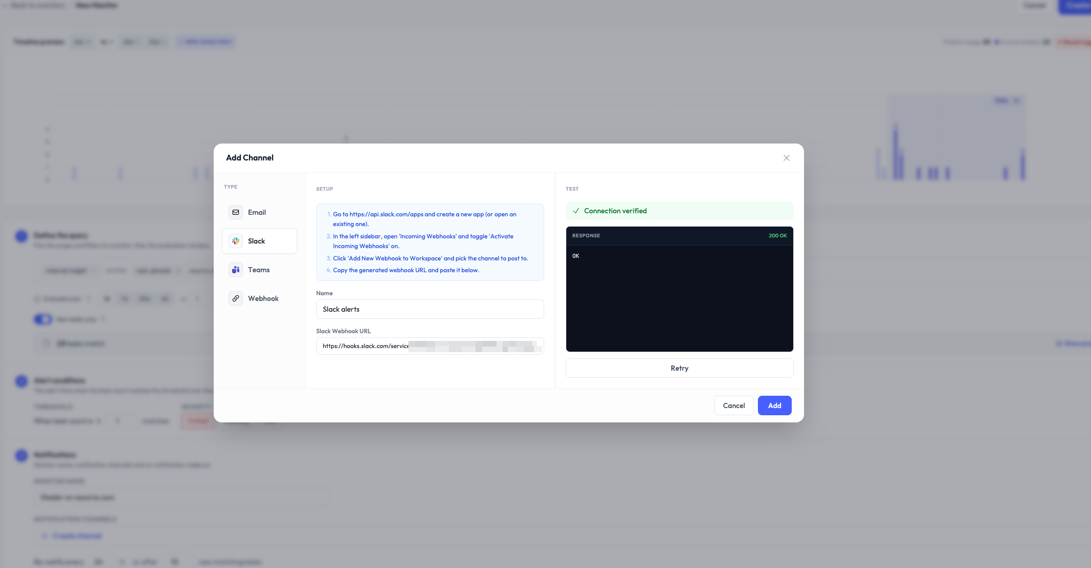 Création d'un canal de notification : configuration et options "changements d'état"